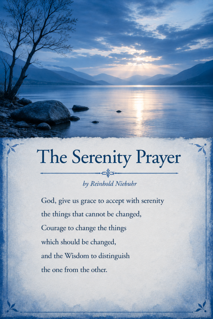 Prayer card of "The Serenity Prayer" by Reinhold Niebuhr.